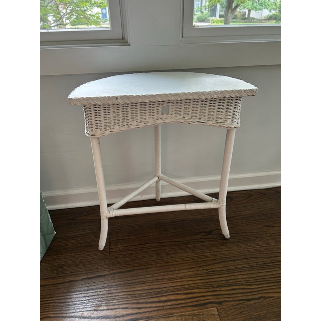 Antique Wicker Demi Lune Table For Sale - Image 4 of 5