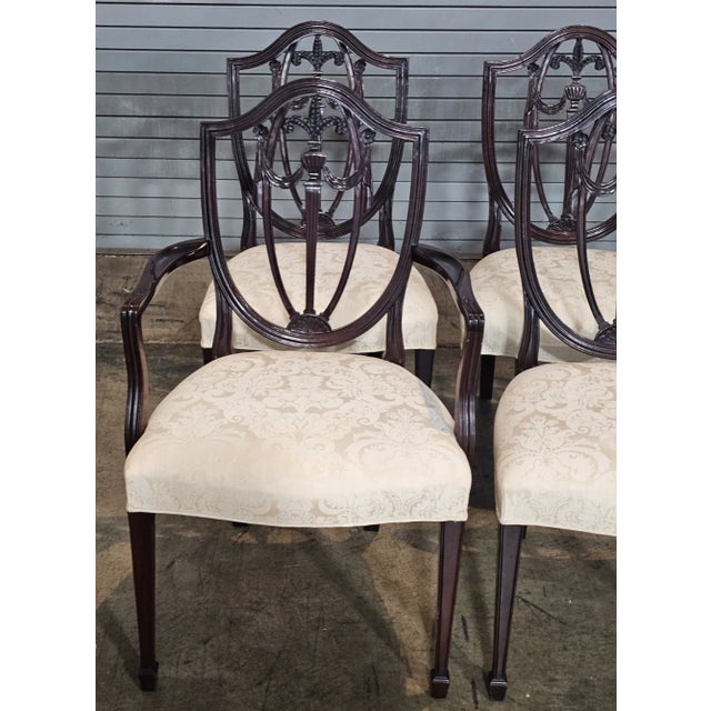 Kindel Furniture 1980s Set of 6 Kindel Master Works Collection Mahogany Federal Shield Back Chairs For Sale - Image 4 of 14