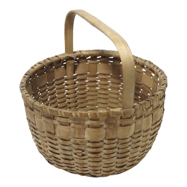 Antique Maine Penobscot Indian Hand Woven Handled Basket For Sale