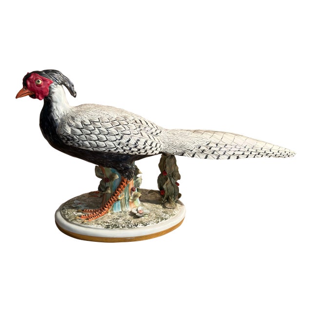 Fine Mottahadeh Large Porcelain Model of Silver Feathered Pheasant Hen For Sale