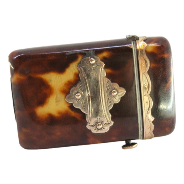 Tortoiseshell Matchbox with Gold Applications For Sale