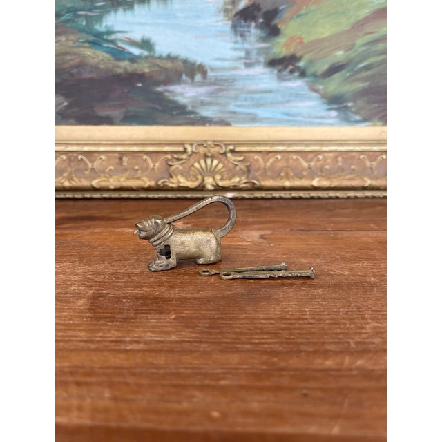 Mid-Century Modern Antique Likely Brass Figural Dog Puzzle Lock With Original Keys, Early 20th Century For Sale - Image 3 of 11