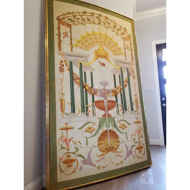 Palatial 19th Century Grottesca Neoclassical Hand Painted Architectural Wall Panel For Sale - Image 4 of 8