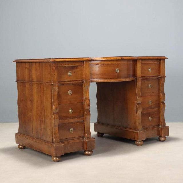 Umbertina Walnut Desk with Leather, Italy, 1800s For Sale - Image 10 of 11