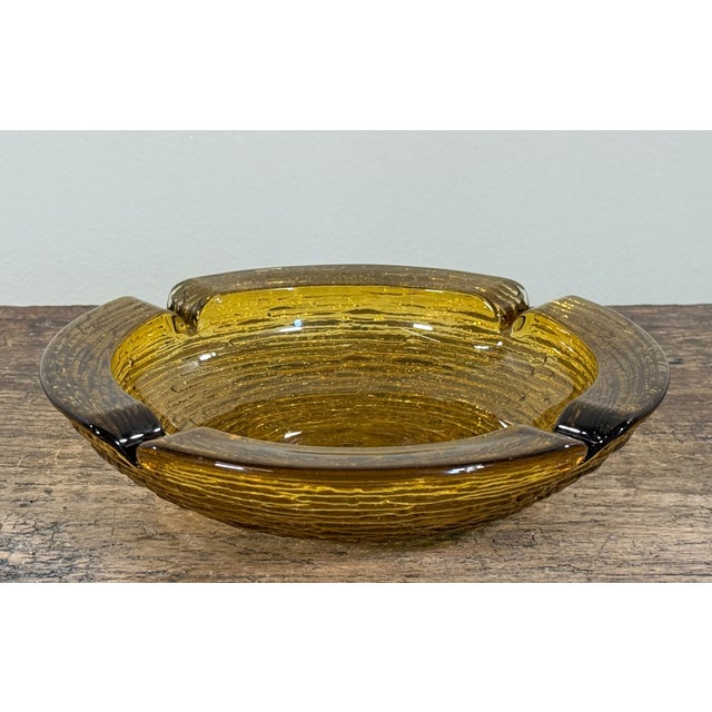 Mid-Century Modern Mid Century Modern Amber Art Glass Ashtray Bowl Thick Textured Catchall For Sale - Image 3 of 5
