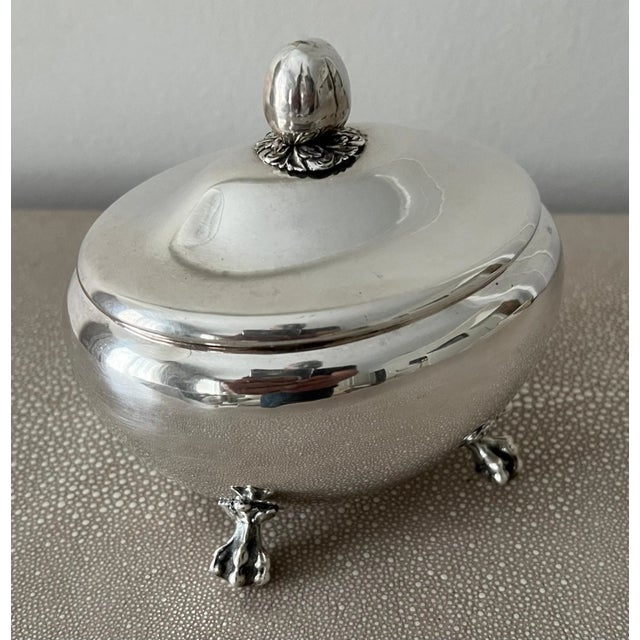 Silver Silver Plate Hinged Oval Box on Claw Feet For Sale - Image 8 of 10