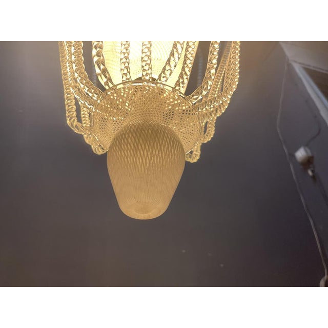 Reticello Murano Glass Pendant Light, Italy, 1940s For Sale - Image 10 of 18