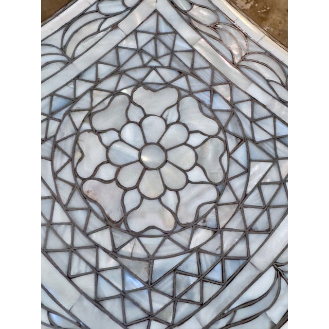 White 1990s Contemporary White Mother-of-Pearl Inlay Side Table For Sale - Image 8 of 9