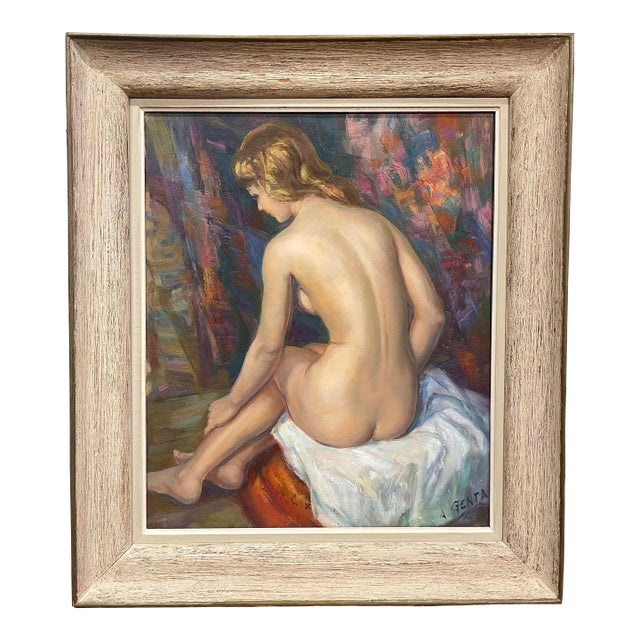 Mid-Century French Impressionist Nude Oil on Canvas by Albert Genta For Sale