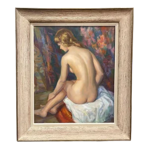 Mid-Century French Impressionist Nude Oil on Canvas by Albert Genta