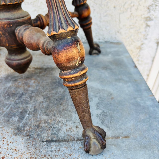 Early 1900s Oak Wood Piano Stool With Glass Ball Claw Feet For Sale - Image 9 of 18