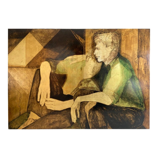 1980s “the 2 Boyfriends”, Lacquered Panel Painting Representing a Couple of Young Boys For Sale