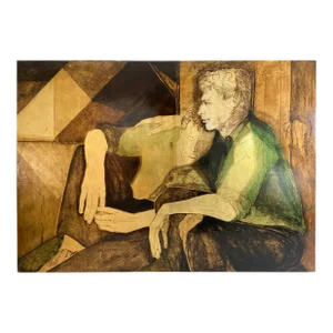 1980s “the 2 Boyfriends”, Lacquered Panel Painting Representing a Couple of Young Boys