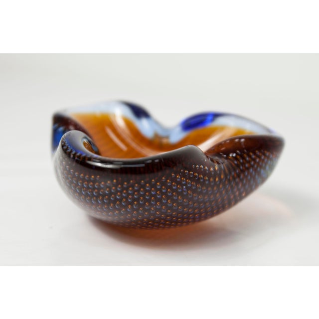 Orange, Blue and Clear Bubble Murano Glass Ashtray, 1960 For Sale - Image 9 of 15