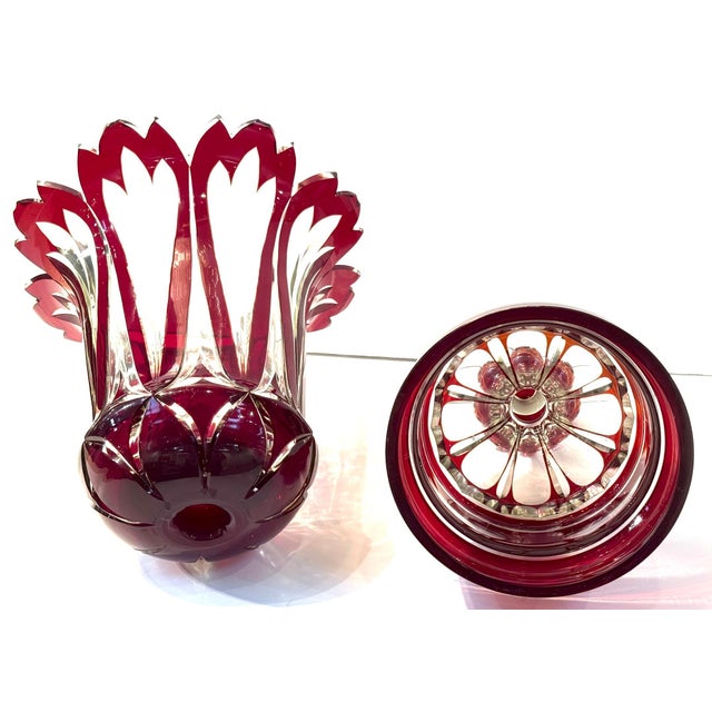Red Monumental Bohemian Ruby Cut to Clear Crystal Flower Form Vase, Circa 1880 For Sale - Image 8 of 15