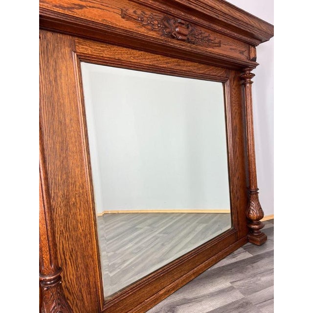 Antique French Style Carved Oak Wall Mirror For Sale - Image 6 of 11
