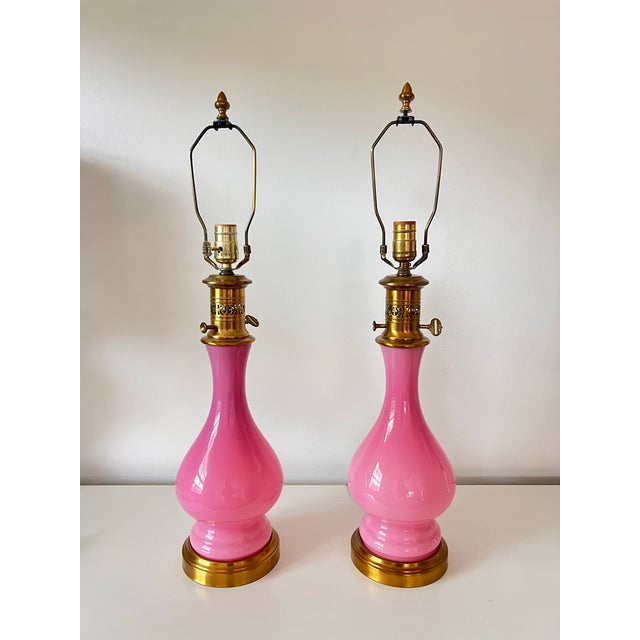 Pair of Rare Pink Murano Glass Lamps - Cenedese Mid 20th Century For Sale - Image 9 of 12