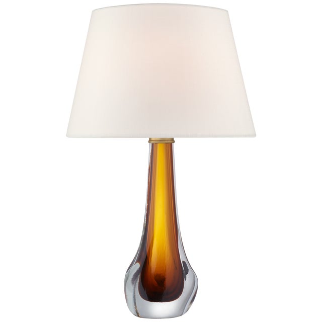 Christa Large Table Lamp in Amber Glass with Linen Shade Designer: Julie Neill Height: 29.5" Shade Detail: 13" x 18" x...