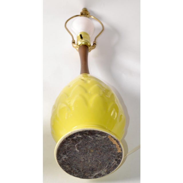 1970s Pair, Vintage Eames Era Ceramic Pineapple Shape Walnut Neck Table Lamps & Shades For Sale - Image 10 of 12