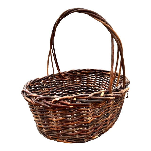 1970s Dark Willow Gathering Basket For Sale