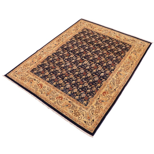 Shabby Chic Classic Ziegler Blue Beige Hand-Knotted Wool Rug - 8'0'' X 9'9'' For Sale - Image 3 of 8