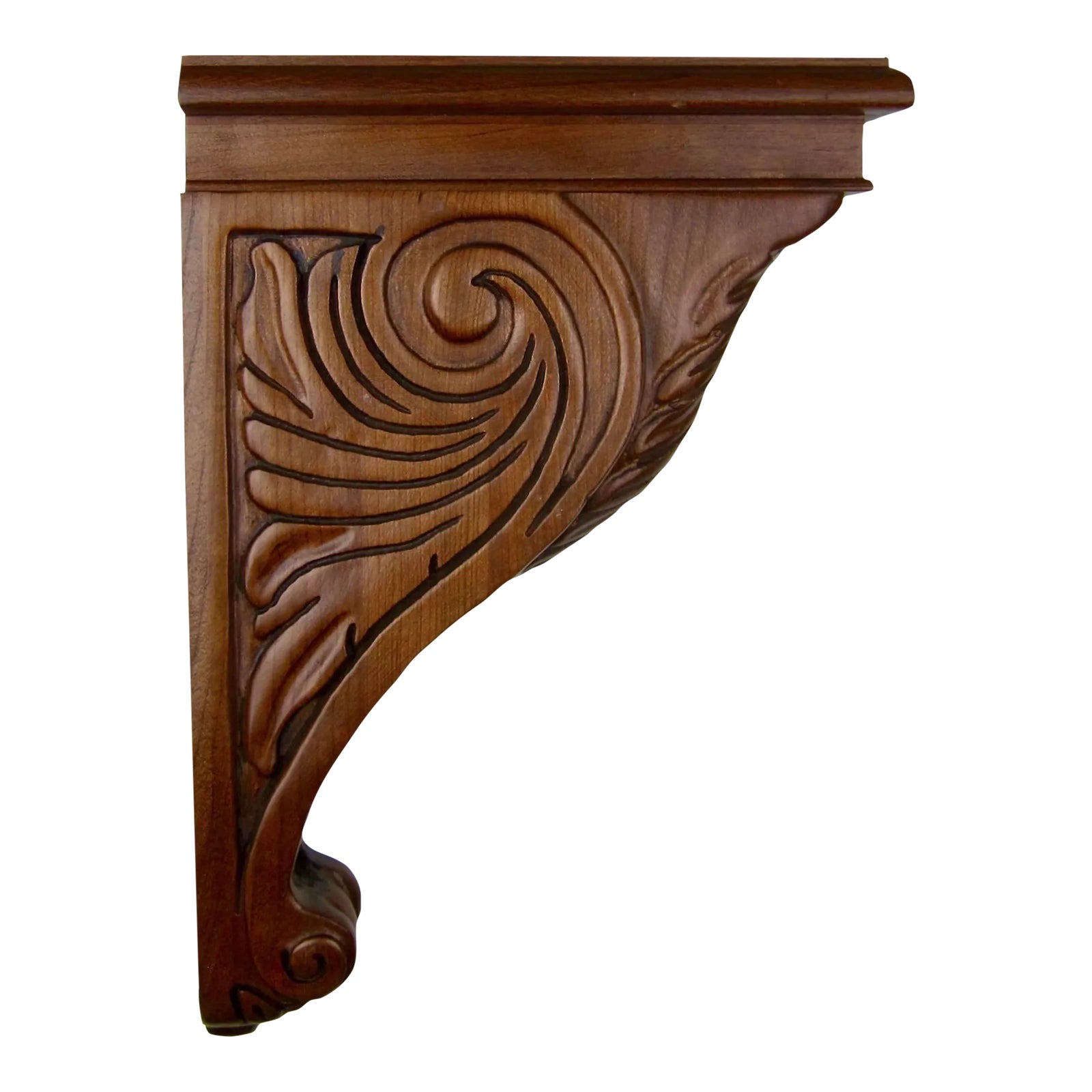 Vintage Corbel of Solid Cherry Wood With Acanthus Carving | Chairish