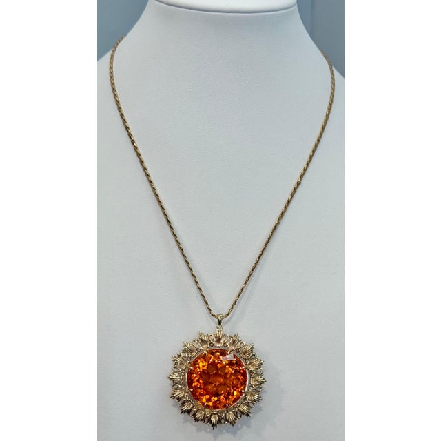 Vintage 150 Ct Round Shape Citrine Pendent 14 Kt Yellow Gold with Chain Italy For Sale - Image 10 of 18