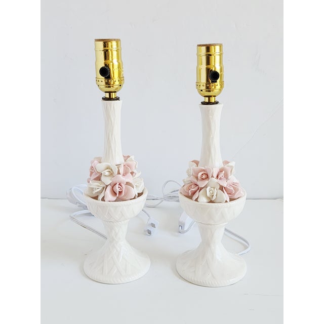 Vintage Porcelain Capodimonte Style Porcelain Table Lamps-a Pair For Sale - Image 11 of 12