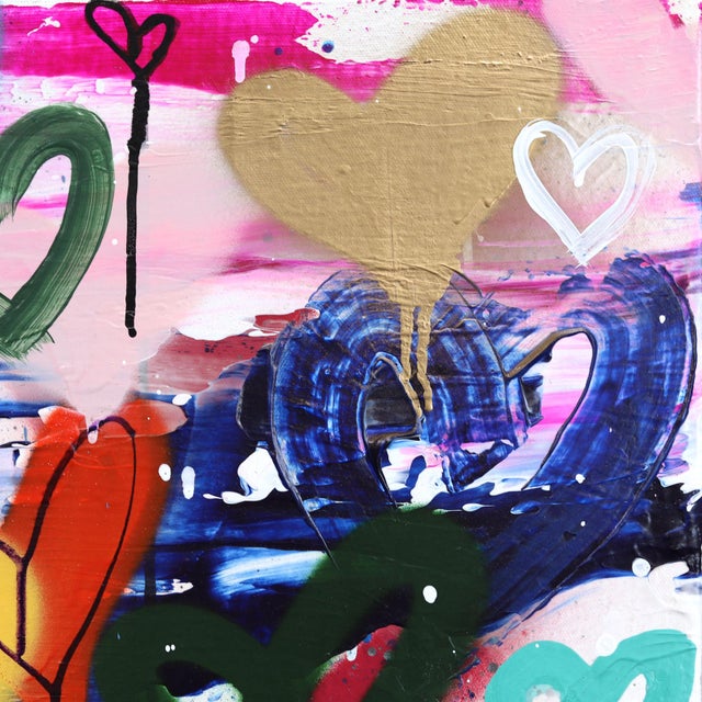 2020s Karmic Hearts - Colorful Acrylic Art Original Abstract Heart Mixed Media Street Art Painting on Canvas For Sale - Image 5 of 9