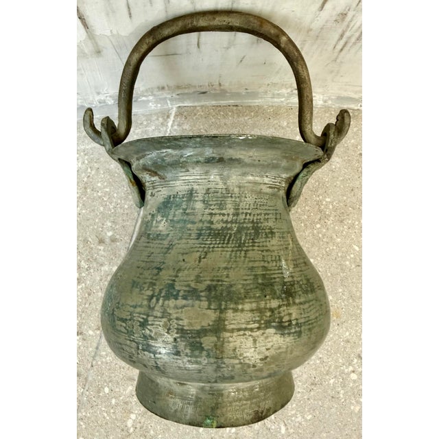 Turkish, Middle Eastern Antique Hand Hammered Tinned Copper Cauldron, Kettle, Cooking Pot With Handle, From the Late 1800s to the Turn of the Century For Sale - Image 12 of 12