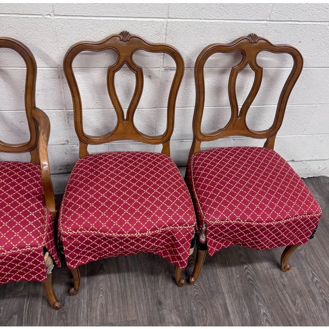 French Provincial Vintage French Provincial French Louis XV Style Upholstered Dining Chairs For Sale - Image 3 of 7