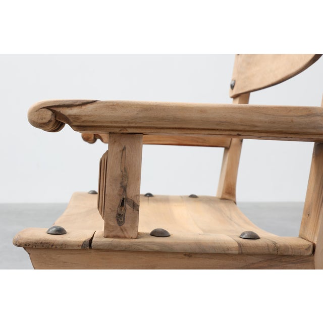 Brutalist Armchair with Carved Rosettes and Nailed Wooden Seat, Spain, 1950s For Sale - Image 10 of 16