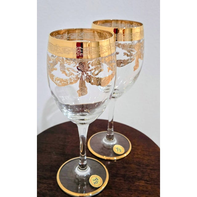 F&p Hand-Made Italian Wine Glasses – 24k Gold Trim, Mid-Century, Set of 2 For Sale - Image 4 of 7