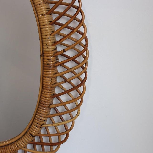 Mid-Century Modern Italian Rattan Wall Mirror, 1960s For Sale - Image 6 of 12