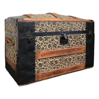 Small Victorian Dome Top Embossed Tin Steamer Trunk. For Sale