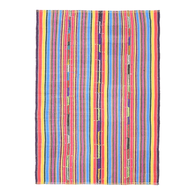 1970s Vintage Turkish Oushak Handmade Wool Cotton Blue Runner Rug For Sale