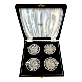 Four Sterling & Crystal Individual Ashtrays by Lane Crawford, Leather Boxed For Sale
