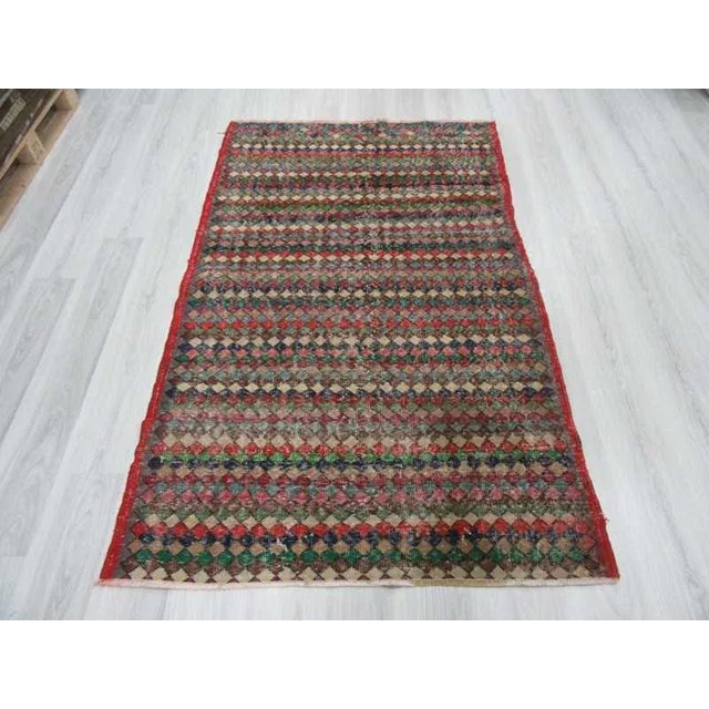 Mid-Century Modern Vintage hand-knotted colorful Turkish art deco rug For Sale - Image 3 of 6