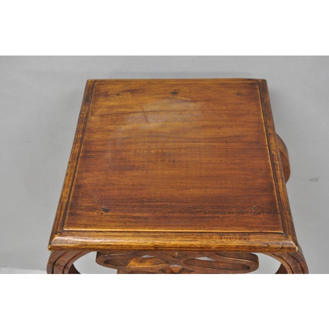 Vintage French Art Nouveau Style Carved Teak Pedestal Plant Stand Side Table For Sale In Philadelphia - Image 6 of 18