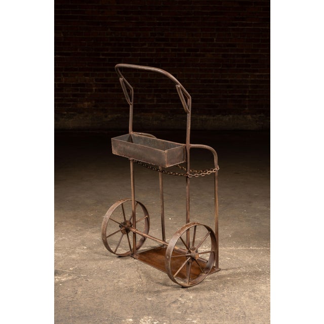 Antique Industrial Cylinder Cart With Chain Retainer For Sale - Image 4 of 9
