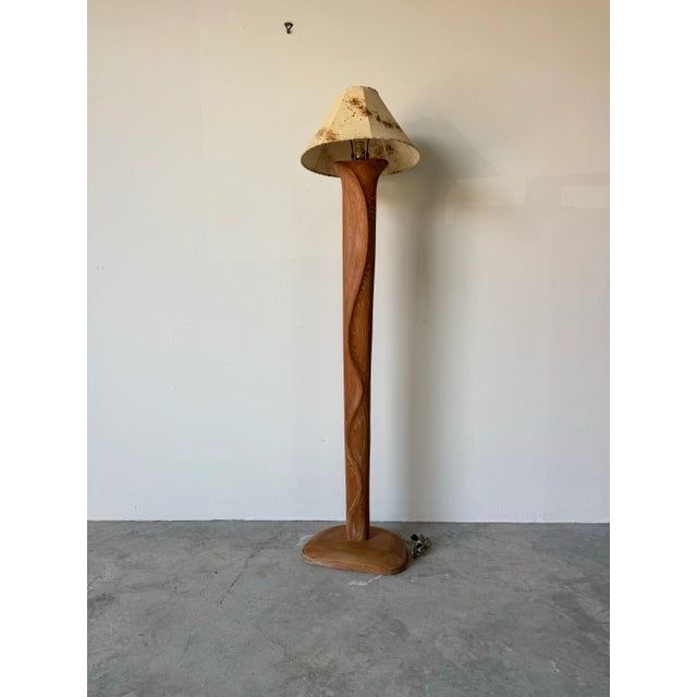 Mid-Century Modern Yasha Heifetz Organic Biomorphic Carved Oak Sculptural Floor Lamp With Original - Sold For Sale - Image 3 of 12