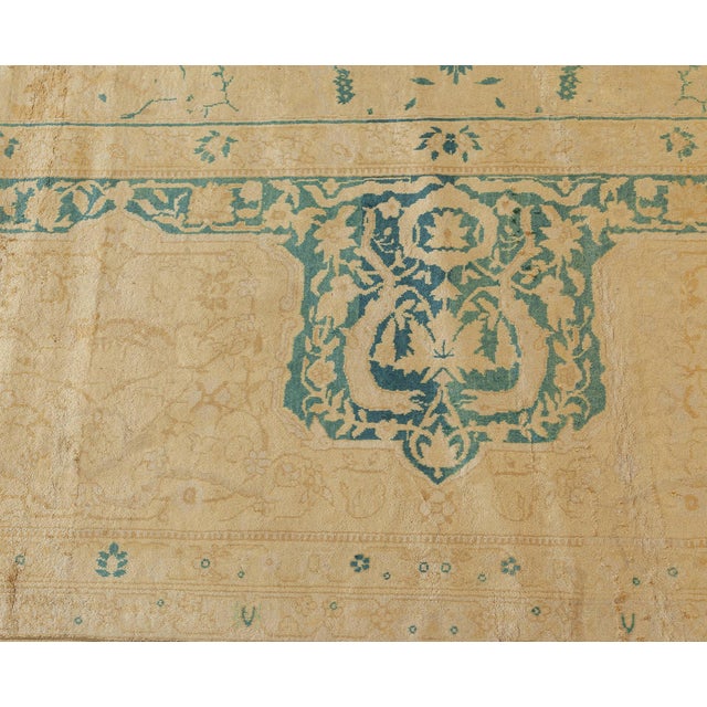 Textile Vintage Indigo Blue, Beige Indian Handmade Wool Carpet For Sale - Image 7 of 8