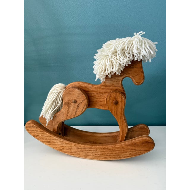 Late 20th Century Vintage Wood Toy Rocking Horse Yarn Mane For Sale - Image 5 of 9