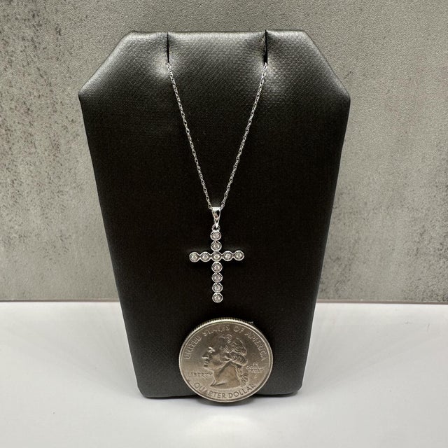 Diamond Cross Necklace in 14kt White Gold – 0.07ctw, 18in, New For Sale - Image 4 of 5