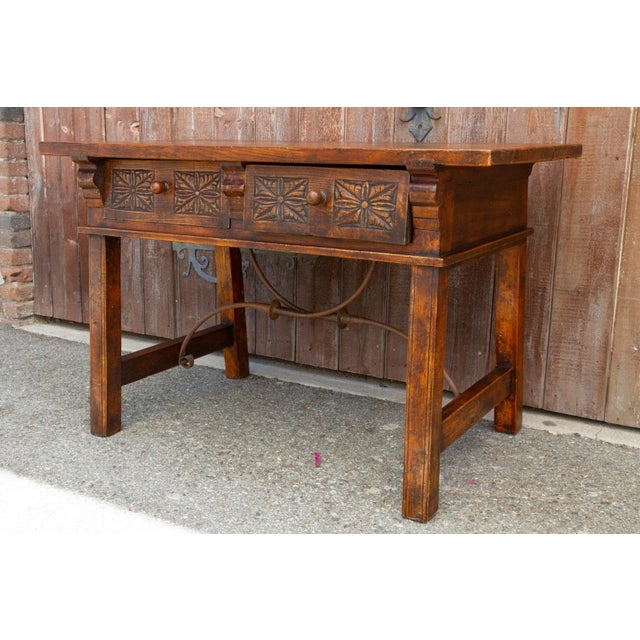 Carved Antique Elm Vizcaya Table For Sale In Los Angeles - Image 6 of 13