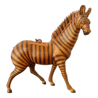 Vintage Shanghai Handicrafts Zebra Basket For Sale