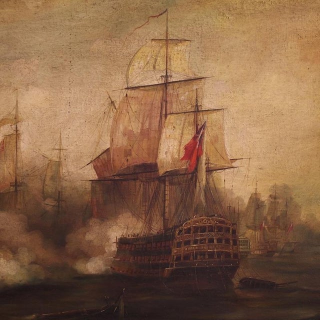 Auguste Mayer, Seascape Battle of Trafalgar, 1954, Oil on Canvas For Sale - Image 3 of 15