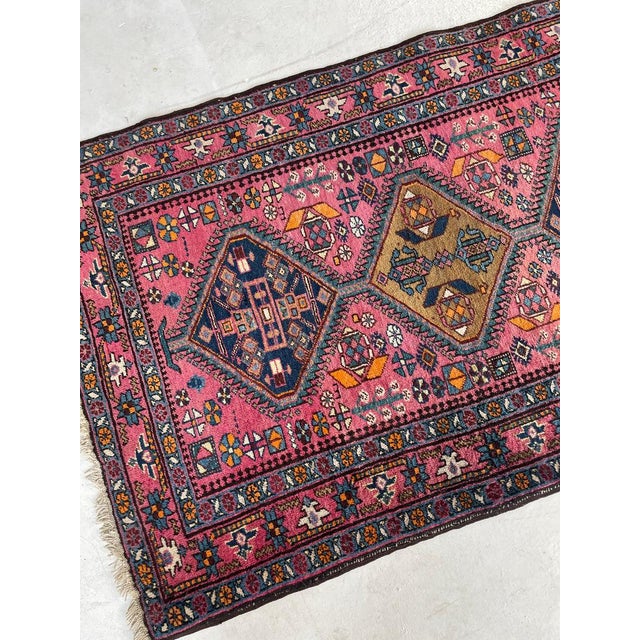 Antique Heriz Runner in Pink, Peacock Teal, Cantaloup, & Dirty Olive Rug 3.3 x 14 For Sale - Image 11 of 14