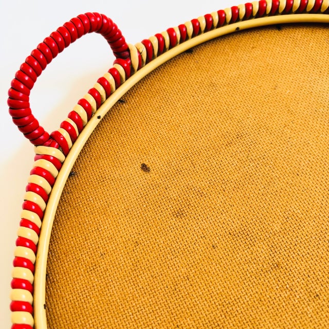 Red Mid Century German Woven Circular Tray For Sale - Image 8 of 11