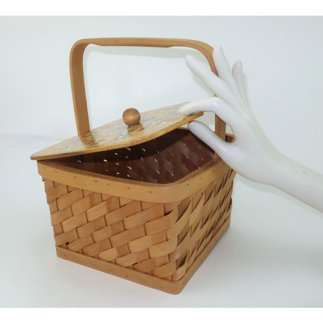 Scandinavian Rosemaling Folk Art Painted Wood Basket Handbag For Sale - Image 14 of 14